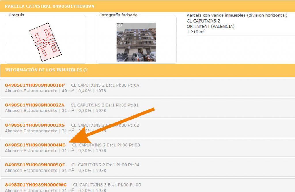 Obtener listado Catastro para el inmueble eligido y apuntar Referencia Catastral