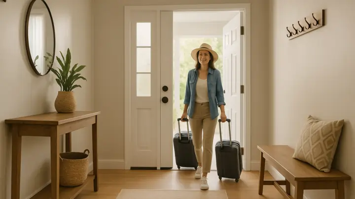Entrando con maletas en apartamento turistico