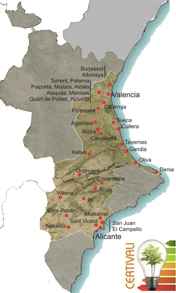Zona servicio certificado energetico Certivali Valencia Alicante